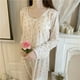 thumbnail image 4 of Pijamas de mujer primavera y otoño verano chaleco con almohadilla para el pecho con tirantes conjunto de tres piezas fino japonés floral estilo puro ropa sexy para el hogar, 4 of 4