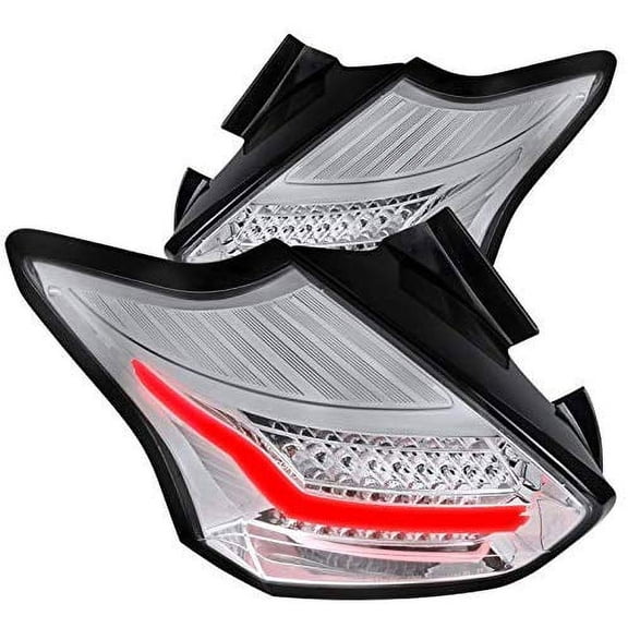 LED Light Bar Rear Tail Lights Brake Lamp Chrome Housing Clear Lens Made For And Compatible With 2015 - 2018 Ford Focus 5dr Hatchback 15 16 17 18