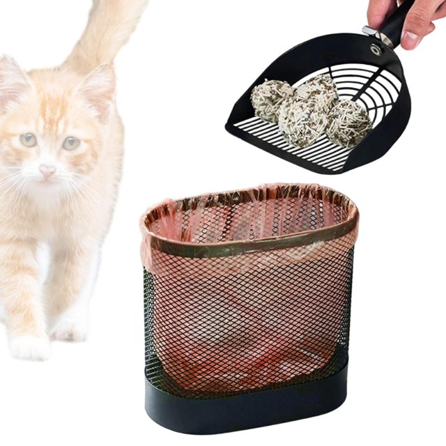 Recogedor de para gatos con soporte, tamizador, utensilios de limpieza para mascotas, recogedor de desechos para gatitos, contenedor pequeño