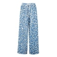 thumbnail image 4 of Petite Floral Print Palazzo Pants for Women High Waist Wide Leg Dressy Beach Vacation Trousers Blue XL, 4 of 7