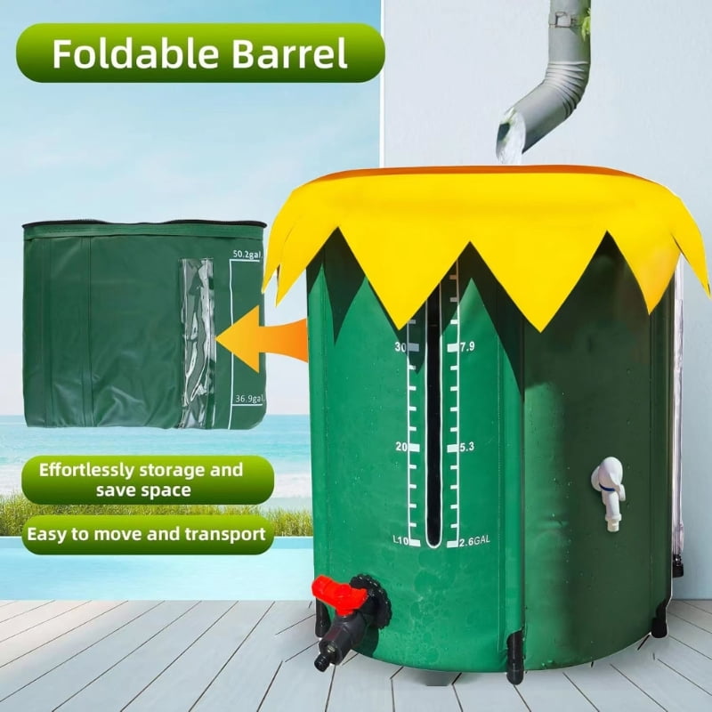 AOOOWER Portable Rainwater Collector Foldable Design Heavy Duty PVC Materials 13 Gallon Capacity For Plant Yard Irrigation Needs