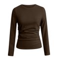 thumbnail image 7 of TKLPEHG Womens Tops Long Sleeve Crew Neck Pleated Slim Tops Classic Solid Color Lightweight Fashion Loose Casual Blouse (Brown,S), 7 of 7
