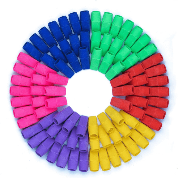 XINNAISI 100Pcs Pencil Top Erasers, Latex Free Rubber Eraser Tops for Office Writing Correction, Assorted