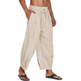 thumbnail image 4 of COOFANDY Men's Cotton Linen Harem Pants Drawstring Casual Cropped Trousers Lightweight Loose Beach Yoga Pants with Pockets, 4 of 6