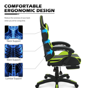 MoNiBloom Swivel Gaming Chair, Reclining Computer Chair with Footrest and Lumbar Support, Adjustable Office Chair with Headrest, Black