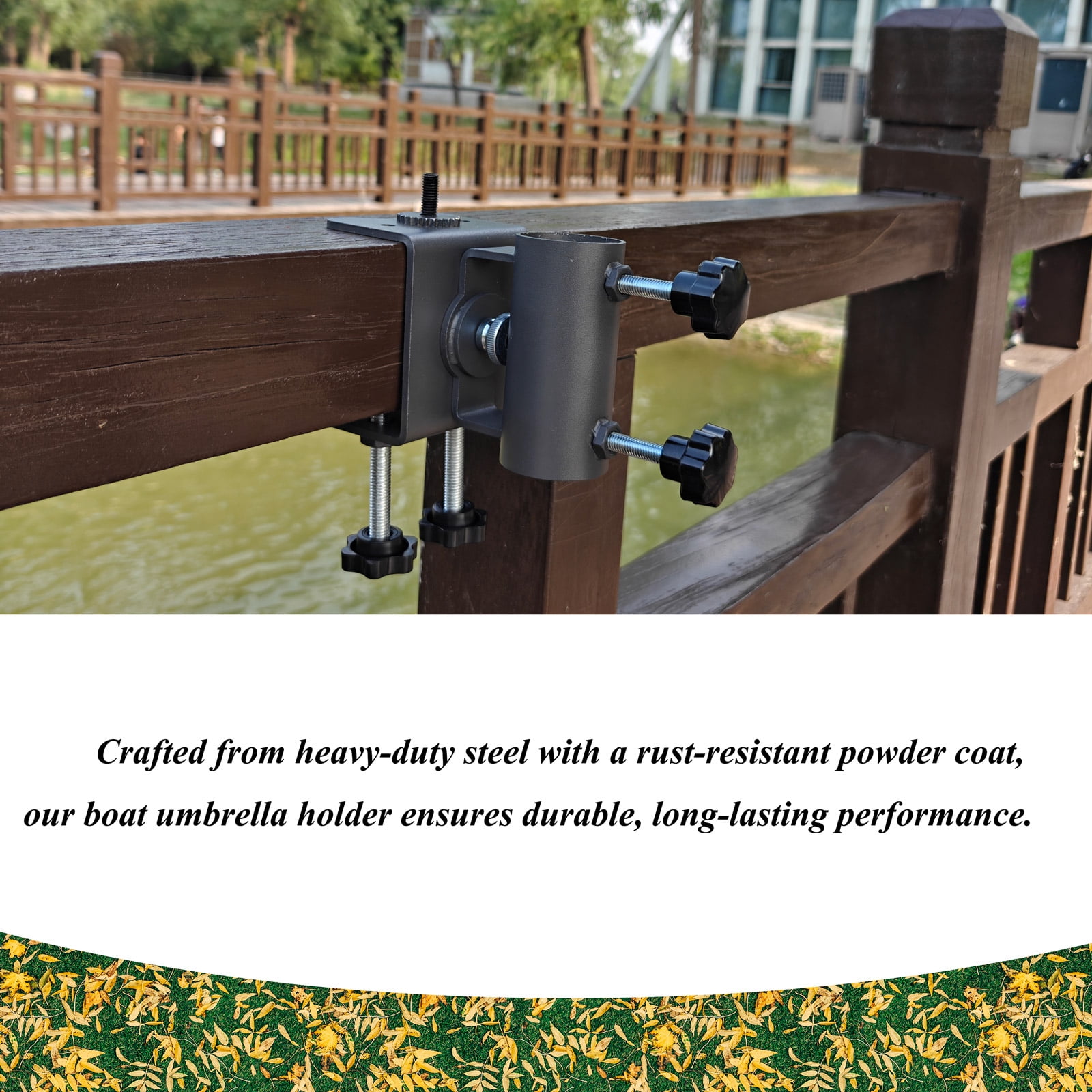 Heavy-Duty Patio Umbrella Clamp Stand - Adjustable Metal Umbrella Deck Parasol Holder Clip, - Patio Umbrella Stand for Beach, Deck, Boats, Chair, Balcony, Dock & More, Black