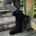 thumbnail image 2 of Dasayo Black Womens Boots Motorcycle Mid-Calf Slouch Round Toe Buckles Western Boots Womens Shoes 36, 2 of 9