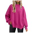 thumbnail image 1 of WEAIXIMIUNG Red Oversized Sweater Women Women's Crewneck Batwing Long Sleeve Sweaters 2024 Fall Oversized Ribbed Knit Side Slit Pullover Tops, 1 of 5