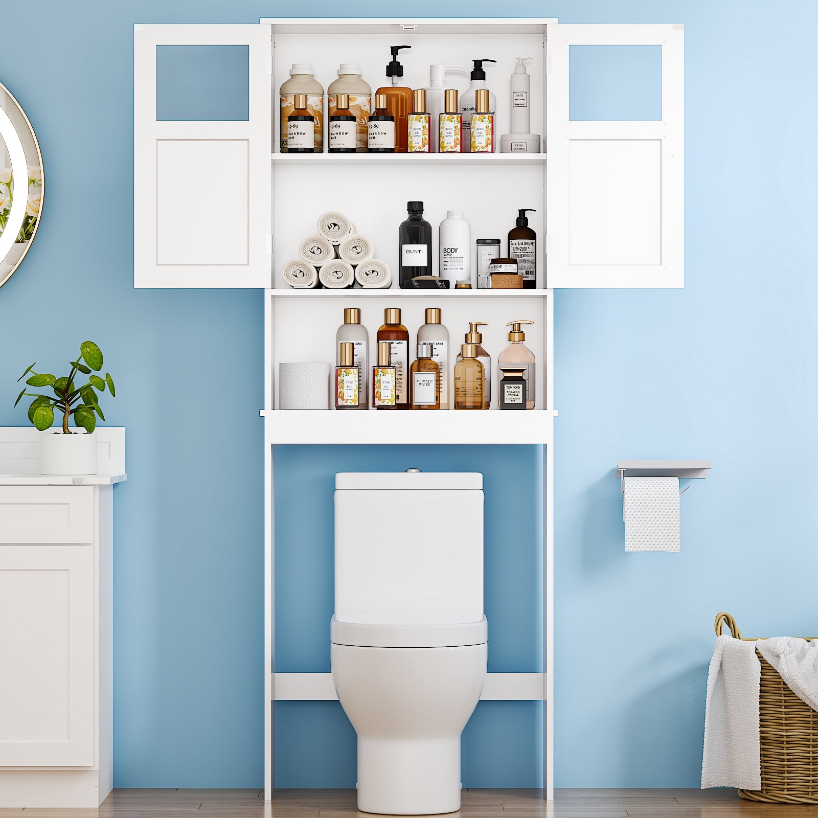 Ktaxon Bathroom Storage Over the Toilet  Cabinet with Adjustable Shelf & 2 Doors Space Saver, White