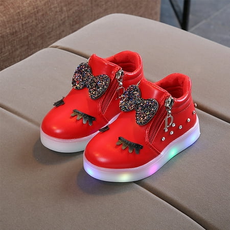 NEW Girls Trendy Rhinestone Light Up Sneakers  Girls Casual Sports Shoes  Kids Zipper High-top Shoes  Pink/White/Black/Red