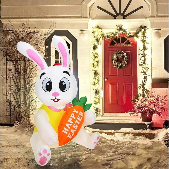 4.6 FT Inflatable Easter Bunny, Easter Outdoor Inflatable Decoration with Built in LEDs for Yard, Garden Lawn Decoration