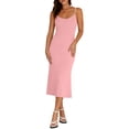 thumbnail image 6 of Women Summer Dresses Pleated Maxi Dresss Sleeveless Spaghetti Strap V Neck Beach Vacation Long Flowy Sundress Pink, 6 of 7