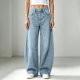 thumbnail image 3 of Vynhevius Women's Denim Jeans Loose Barrel Wide Leg Pockets Stretch Long Pants, 3 of 6