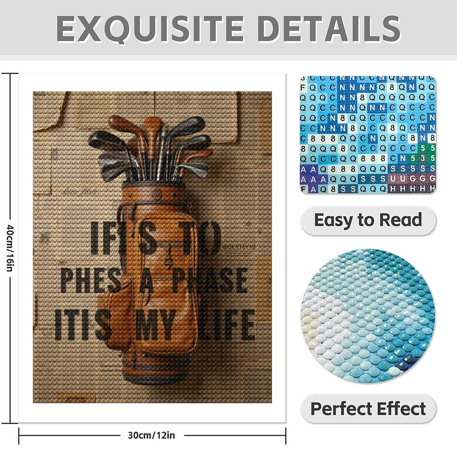 Diamond Art Kit for Adults, Golf Clubs Leather Bag Newspapers Diamond Painting for Adults Beginners, DIY Diamond Art Painting Kits, 5D Diamond Painting Crafts for Home Decor 12x16 Frameless