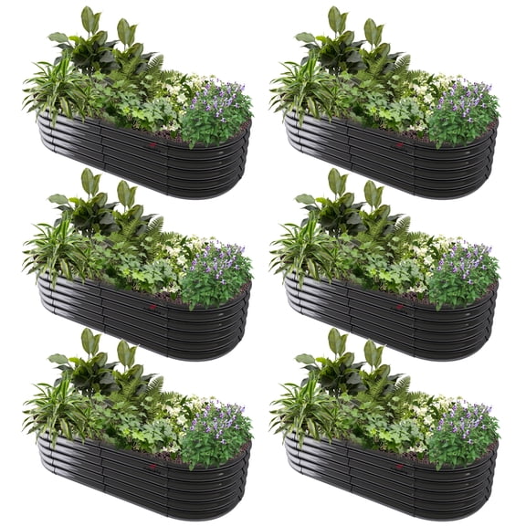 Anleolife 6 PACK 6x2x1.5 ft Galvanized Raised Garden Beds Outdoor, Oval Round Metal Planter Box for Planting Vegetables Flowers Herb, Anti-Rust, Quartz Grey