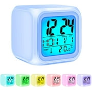 LED Night Light Clock,Bedside Clock Handheld Kids Wake Up Easy Setting Colorful Digital Alarm Clock for Kids Gifts - Large Display Time/Date/Alarm with Snooze (White, one Size)