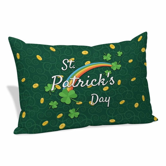 St. Patrick's Day Pillow Covers King, Green Shamrock Rainbow Gold Coin Simple Soft Brushed Microfiber Breathable Throw Pillow Covers, Decorative Pillowcase with Zipper for Couch Sofa Bedroom 20"x36"