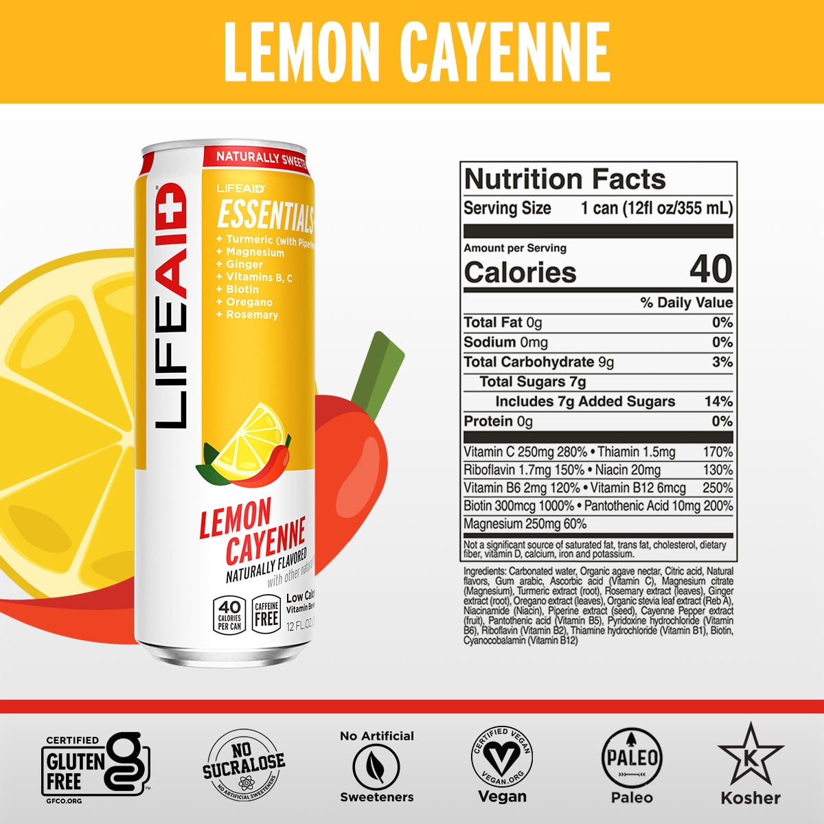 LIFEAID Vitality Blend, Daily Vitamins, Turmeric to Help Reduce Mild Inflammation from Everyday Stress, Healthy Soda Replacement, 100% Clean, Vegan, GF, 12 Fl Oz (Pack of 12)