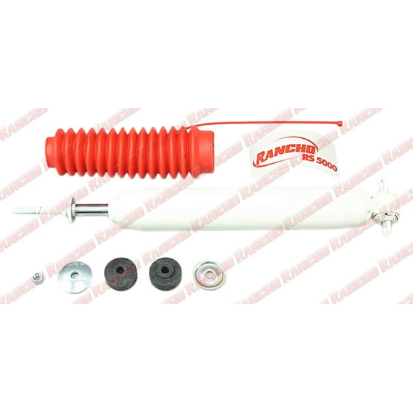 Fits 1997-2006 Jeep Wrangler TJ Rancho Shock Absorber RS55255 RS5000X; Nitrogen Gas Charged; Limited Lifetime Warranty; Non Adjustable Valving; With Shock Boots; White Shock Body With Red Shock Boots