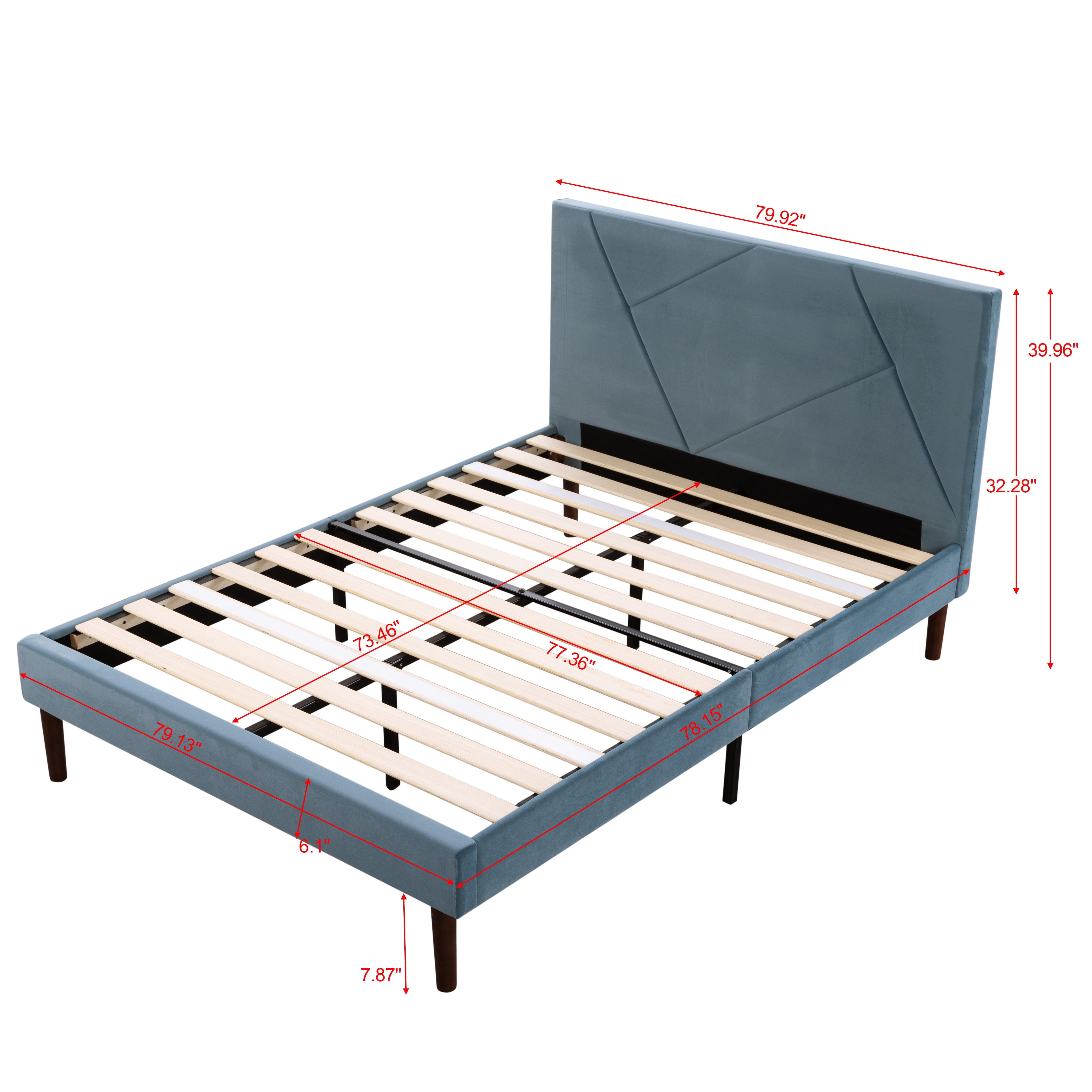 Gewnee King Size Upholstered Platform Bed Frame with Soft padded Headboard,Solid Wood Slats Support,Easy Assembly,No Box Spring Needed