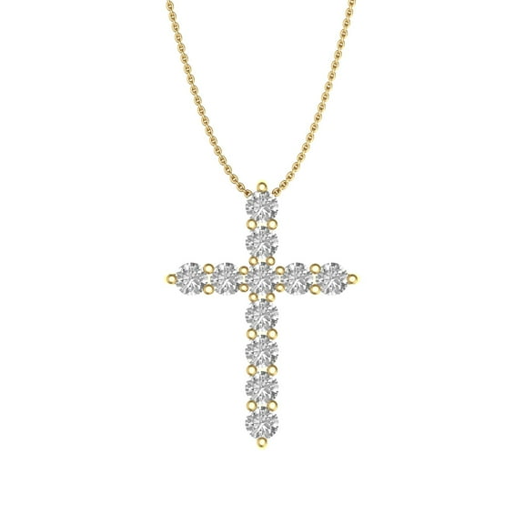 1/2 Carat Diamond Cross Pendant Necklace in 14K Yellow Gold (Silver Chain Included)