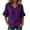 Purple, variant on Ashirexll Short Sleeve Shirts for Women Summer Solid Color V-Neck Three Quarter Pleated Sleeve Button Down Slit Top T-Shirt