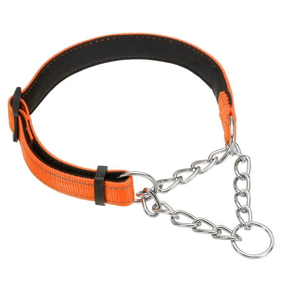 Uxcell Dog Chain Collars, No Pull Dog Collar Adjustable Reflective Nylon with Alloy Steel Chain, (M-20 Inch, Orange)