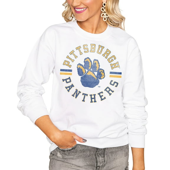 Women's Gameday Couture White Pitt Panthers Oversized Vintage Days Perfect Crew Sweatshirt