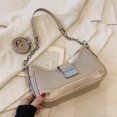 thumbnail image 4 of Bolso vagabundo para mujer, bolso de axila con cadena, bolso de mano informal de cuero PU sólido para mujer (caqui), 4 of 7