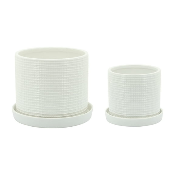 Sagebrook Home Set Of 2 Weave Planters With Saucer 6/8", White