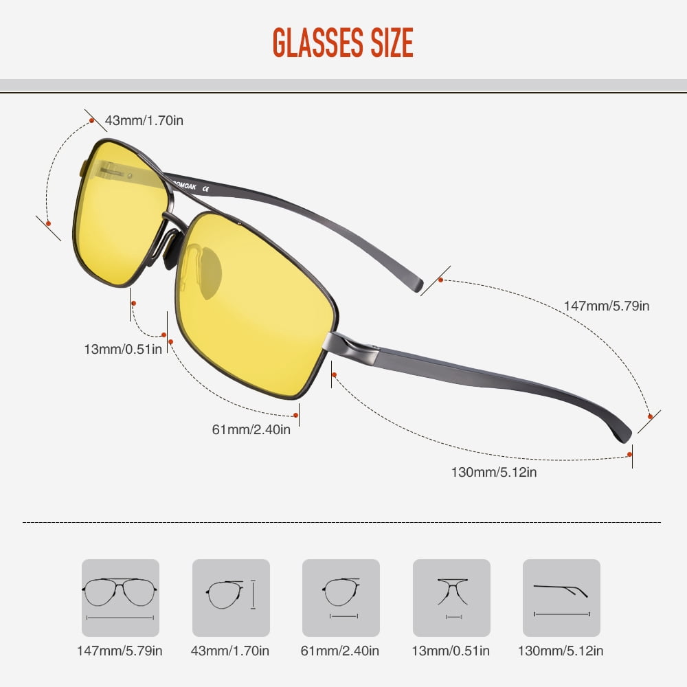 Bloomoak Polarized Night Driving Glasses for Men & Women, Pilot Sunglasses Ultra Lightweight Al-Mg UV400 Protection