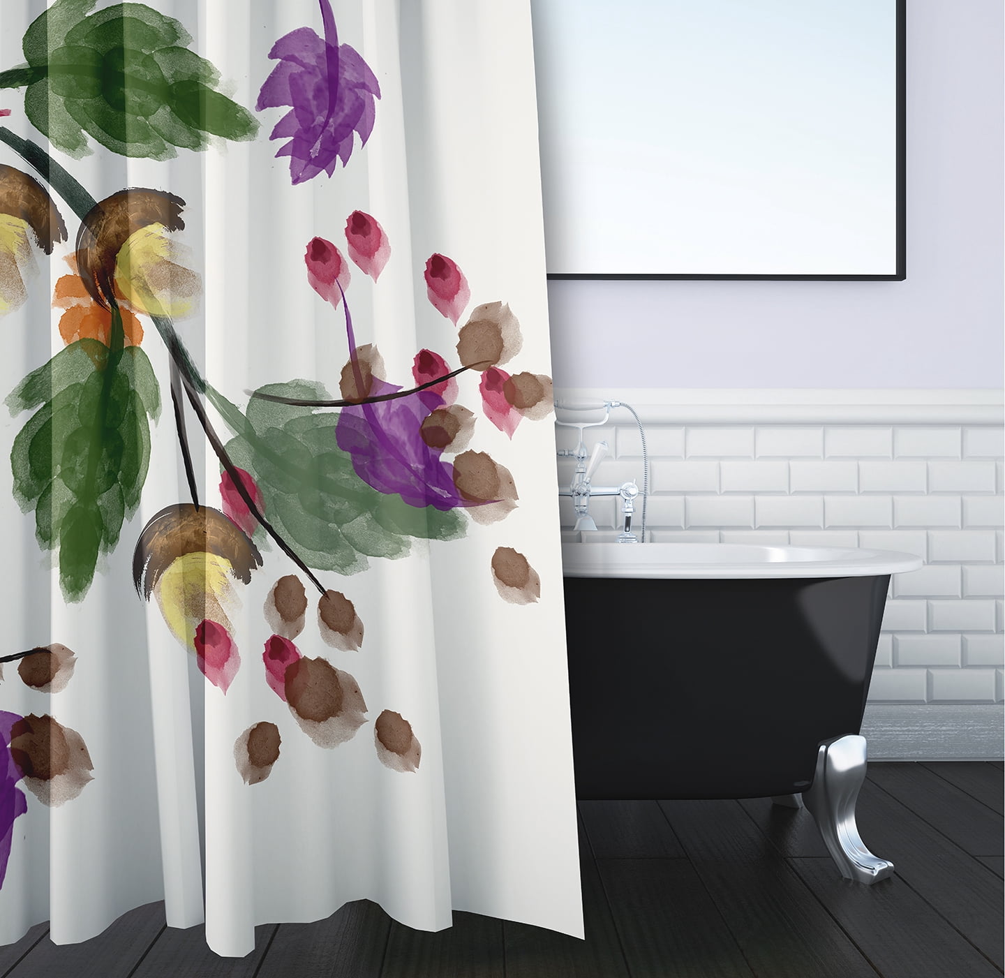 Simply Daisy 70" W x 73" L Colorful Leaves Polyester Shower Curtain, Purple [1 Ct]
