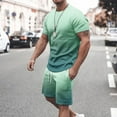thumbnail image 2 of Miqool Men's Big & Tall Gradient Color Short Sets 2 Piece Outfits Short Sleeve T Shirt & Shorts Casual Summer Tracksuits with Pockets, 2 of 5