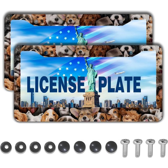 shiyou-License Plate Frames Multicolor Custom License Plate Frame Dogs Collection Universal Aluminum Car Accessory 2 Pack with Screw Covers Set