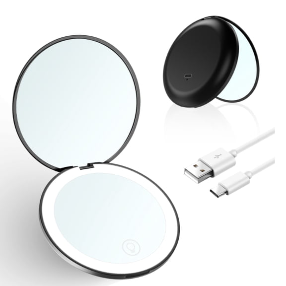 Lighted Travel Makeup Mirror,Portable for Handbag,1x/10x Magnification, Compact, Purse, Pocket, 3.5 inch Illuminated, Folding, Handheld