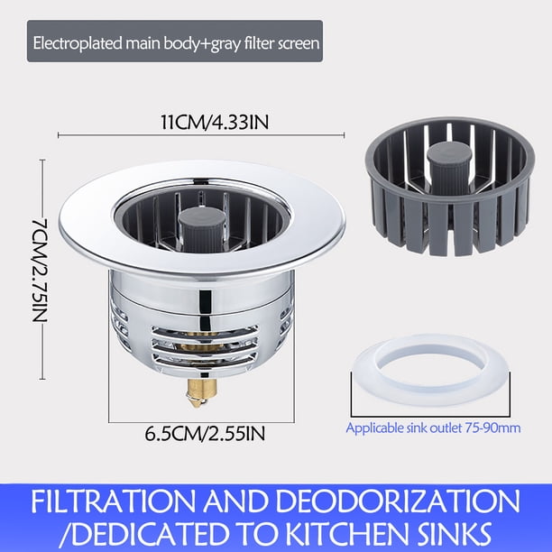Filtro de SINK universal, drenaje de SINK de cocina, filtro de olor de acero inoxidable, diseño compacto, para cocina, alto flujo, para hogar, duradero, fácil instalación, para cocina moderna