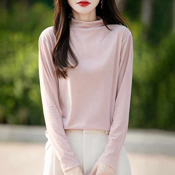 Suéter de cuello redondo para mujer, suéter de punto de manga larga de color liso con cuello redondo, suéter fino, blusa para mujer