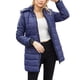 thumbnail image 1 of Gibobby Chaquetas de plumón para mujer, Chamarra de invierno plegable brillante para mujer, ultraligera, de plumón largo, chamarra con cierre completa(Azul,XG), 1 of 5