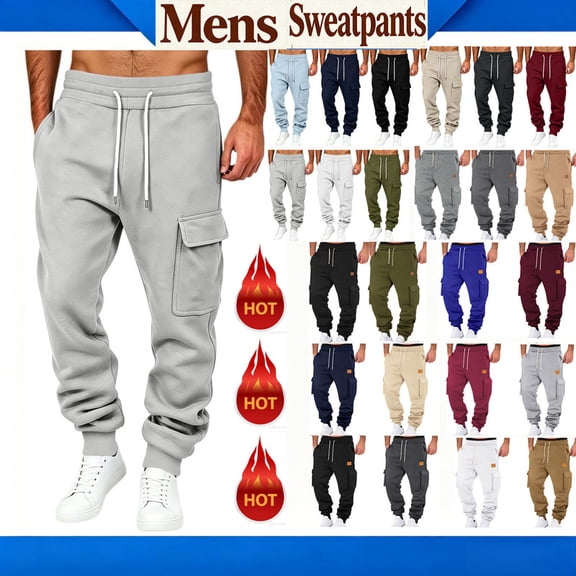 YTCAMLO Men's Baggy Sweatpants Wide Leg Lounge Sweat Pants with Multi Pockets