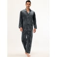 thumbnail image 2 of Conjunto de pijama de terciopelo con botones y mangas largas de color liso para hombre gris L Unique Bargains Pijama, 2 of 5