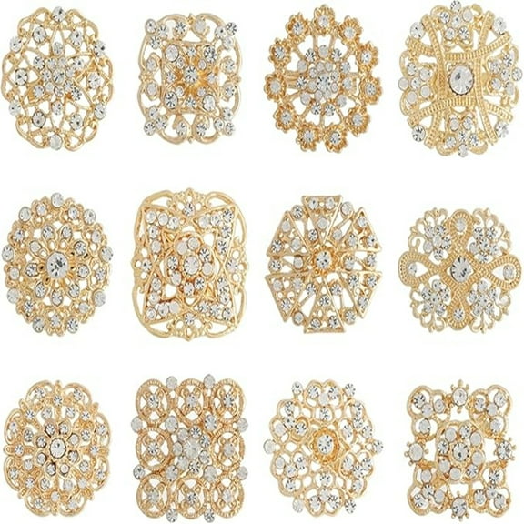 12 pieces Wedding Bouquet Brooches for Women Fashion, Rhinestone Bulk Flower Brooch Pins for Crafts