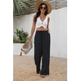 thumbnail image 3 of Wiholl Wide Leg Pants for Women Linen Pants Palazzo Drawstring Elastic Waist Trousers with Pockets Fall Beach Vacation Clothes, 3 of 8