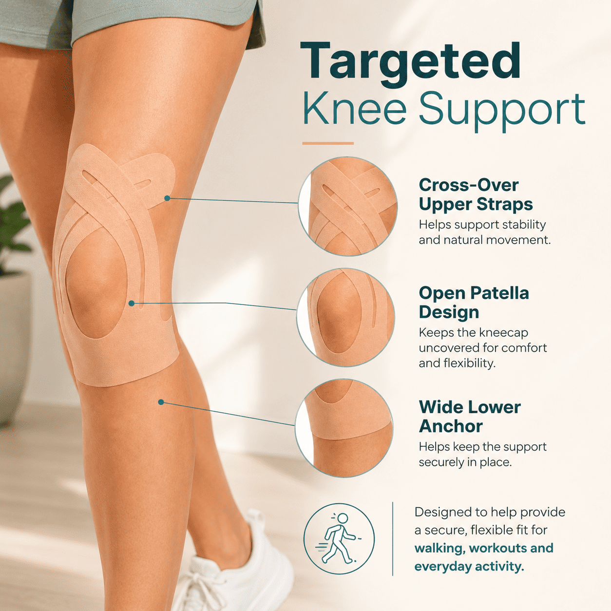 Apris Knee Support Tape, Pre-Cut Kinesiology Tape for Knees, 10 Pcs Elastic Athletic Tape for Sports & Workout, Waterproof Breathable Knee Tape, Skin-Friendly Design