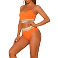 thumbnail image 4 of Conjuntos de bikini de dos piezas de talle alto para mujer, con tirantes ajustables y textura acanalada, traje de baño X-Large naranja, 4 of 5