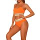 thumbnail image 4 of Conjuntos de bikini de dos piezas de talle alto para mujer, con tirantes ajustables y textura acanalada, traje de baño X-Large naranja, 4 of 5