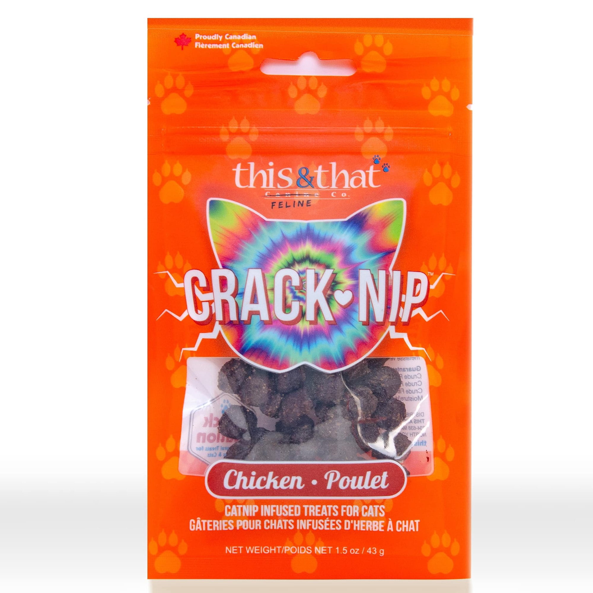 Snack Station: Crack-Nip 12 Pack - Chicken - 1.5 oz Bags - Catnip Infused Cat Treats, Smokey Flavor Protein Rich Bites, This & That Canine Co