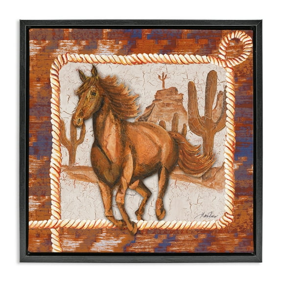 Stupell Industries Western Horse in Desert Landscape Painting Black Floater Framed Canvas Art Print Wall Art, 18 x 18