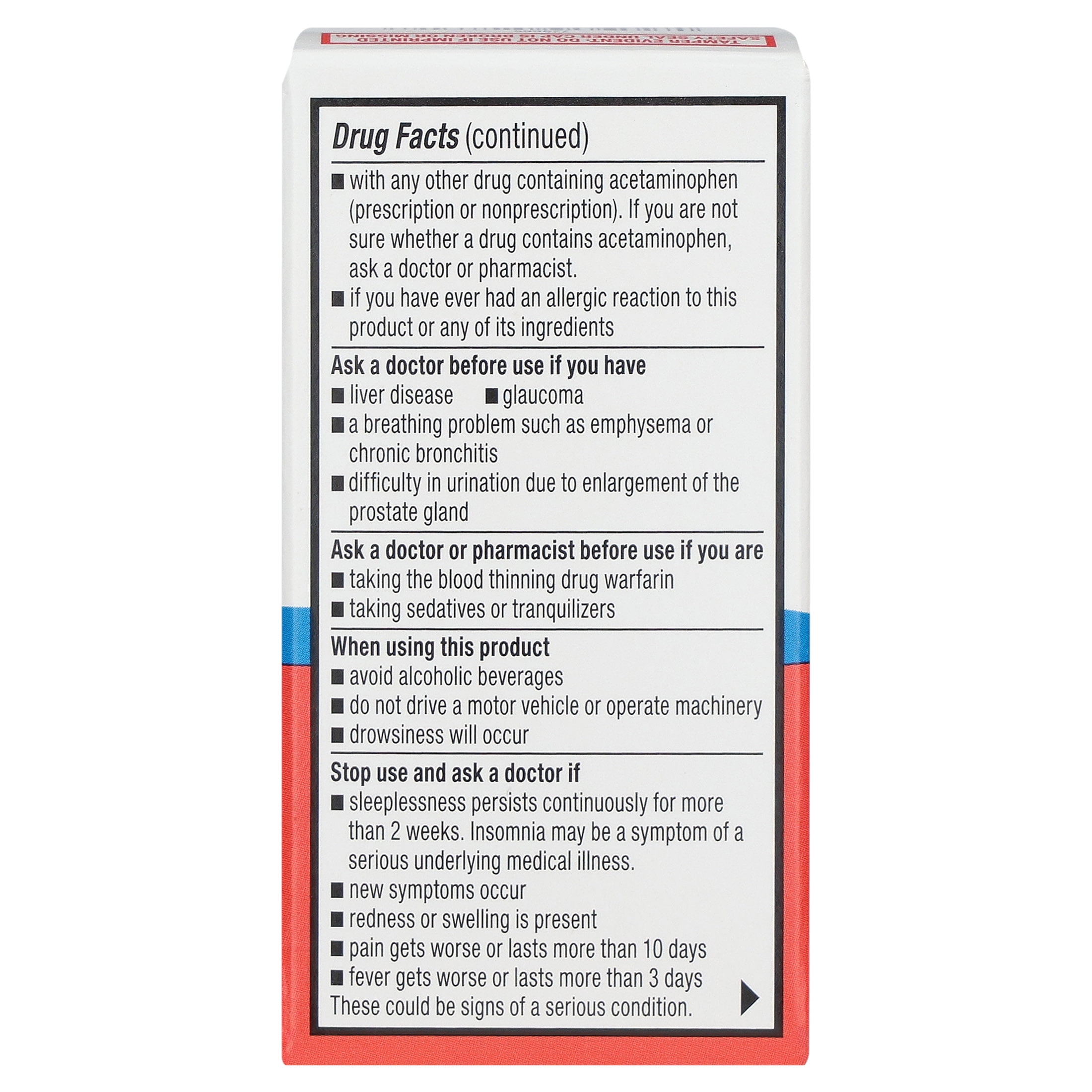 (6 pack) Equate Extra Strength Pain Reliever PM Acetaminophen Caplets, 500 mg, 24 Count