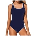 thumbnail image 1 of Huesdet Women Plus Size One Piece Swimsuit Athletic Tummy Control Ruched Bathing Suit with U-Back[Dark Blue,XL], 1 of 5
