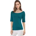 thumbnail image 1 of INSPIRE CHIC T-Shirt Ajusté à Manches Mi-Longues à Encolure Dégagée pour Superposition pour Femmes, 1 of 6